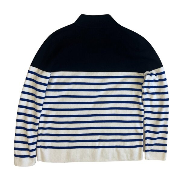 Talbots Apres Ski Blue Navy Cream Mock Neck Striped Sweater size LP - Picture 5 of 7